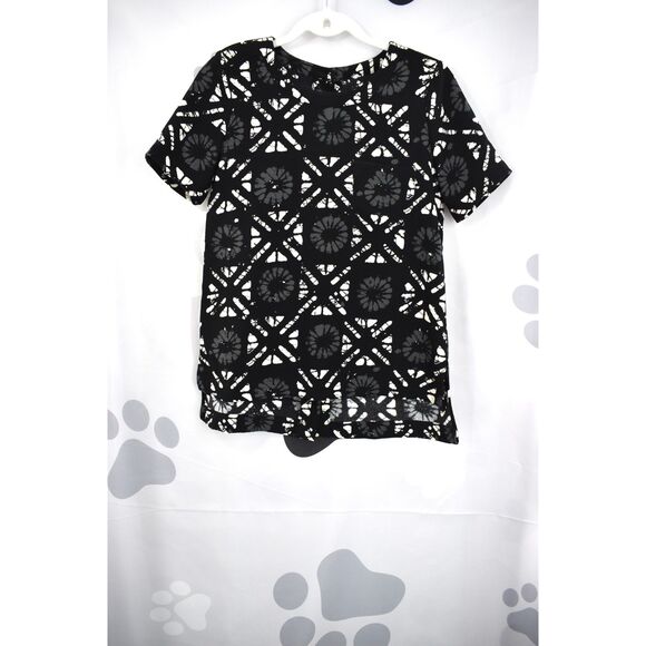 Madewell Industry Button-Back Short Sleeve Batik Grid Top Black & White Size XXS - Picture 10 of 11